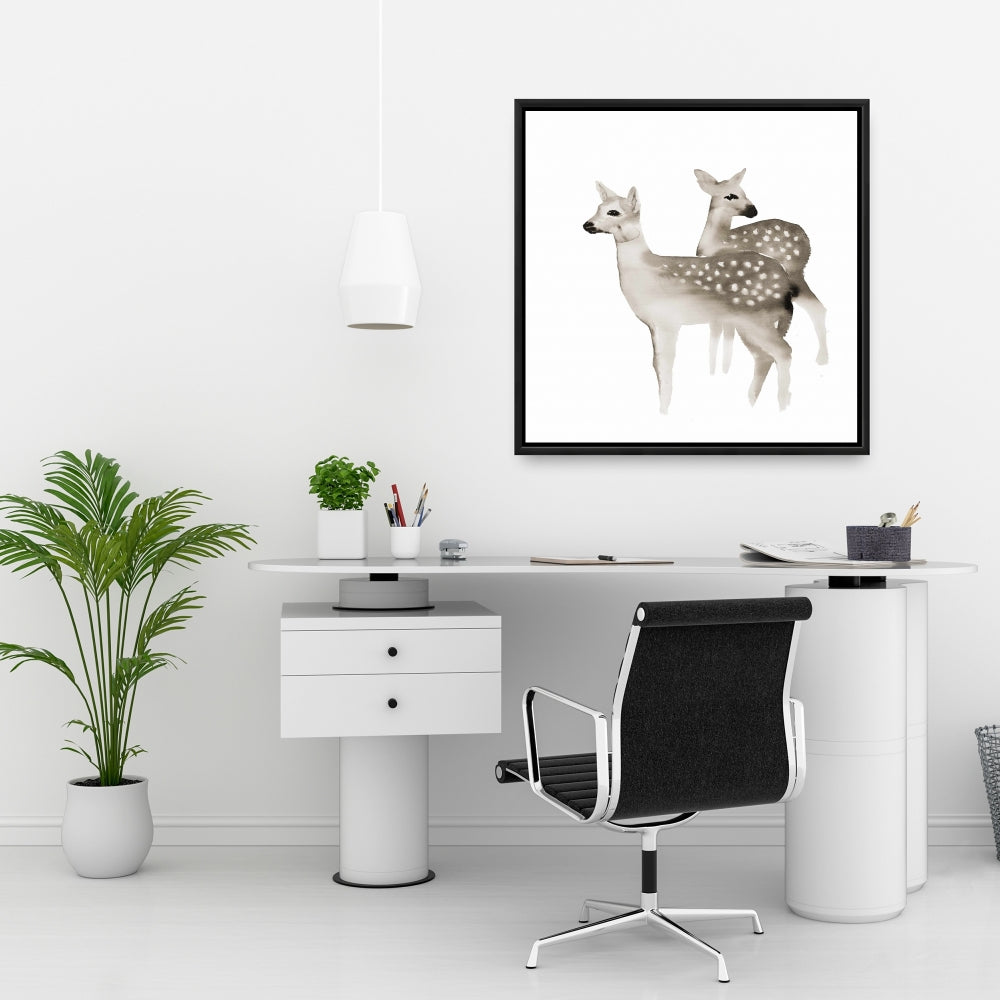 Rustic Deer Framed Canvas | Brown Fawns Wall Art Decor