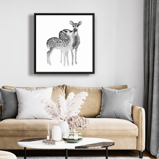 Toile encadrée grise « Les faons adorent les animaux monochromes » - Décoration d'intérieur