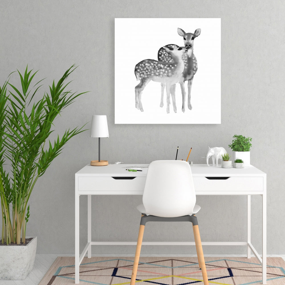 Fawns Love Monochrome Canvas | Animal Bedroom Decor Art