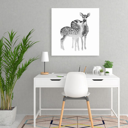 Fawns Love Monochrome Canvas | Animal Bedroom Decor Art