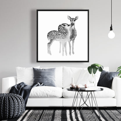 Toile encadrée grise « Les faons adorent les animaux monochromes » - Décoration d'intérieur