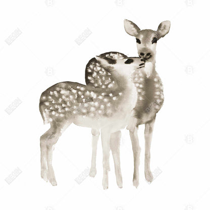Sepia Fawns Love - Brown Animals Bedroom Canvas Home Decor