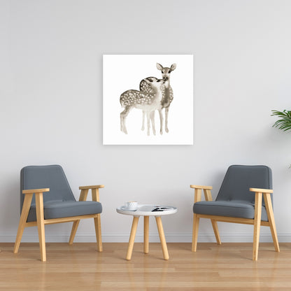Sepia Fawns Love - Brown Animals Bedroom Canvas Home Decor