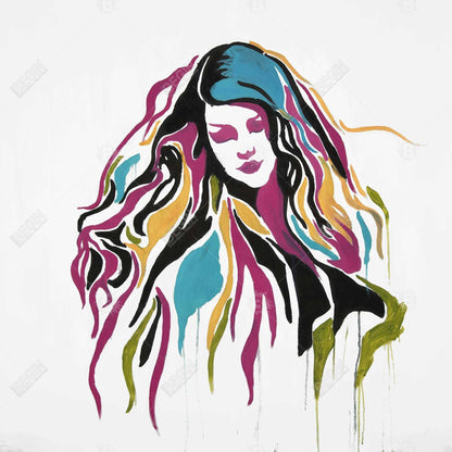 Toile jaune aux formes rétro - Décoration d'intérieur avec graffiti féminin