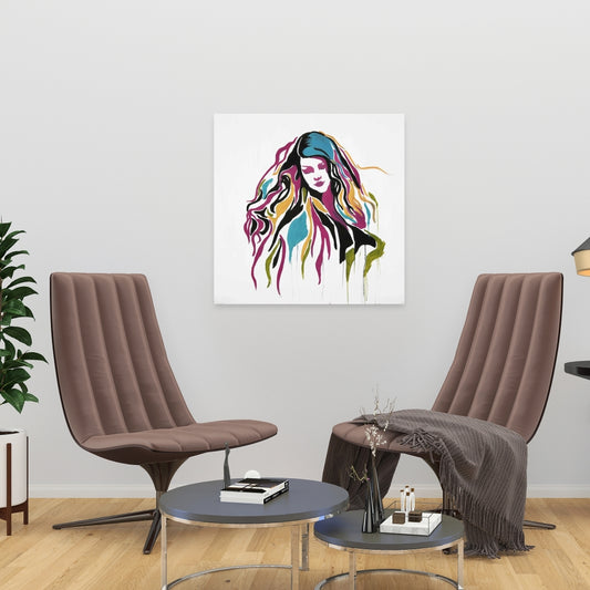 Yellow Retro Shapes Canvas - Woman Graffiti Art Home Decor