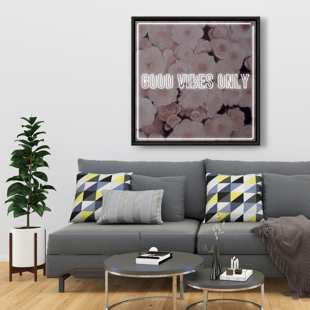 Toile encadrée blanche « Good Vibes Only Roses » | Décoration d'intérieur