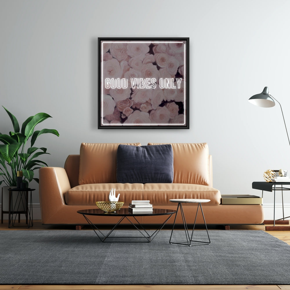 Toile encadrée blanche « Good Vibes Only Roses » | Décoration d'intérieur