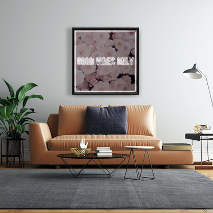 Toile encadrée blanche « Good Vibes Only Roses » | Décoration d'intérieur