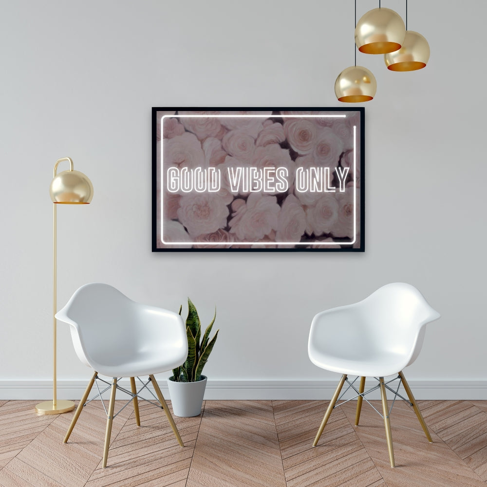 Toile encadrée blanche « Good Vibes Only Roses » | Décoration d'intérieur