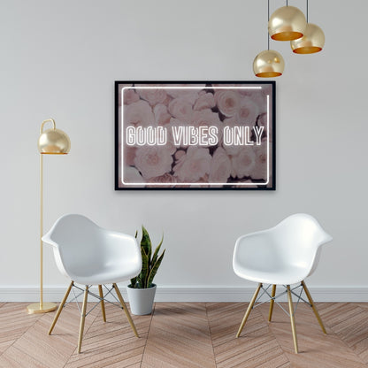 Toile encadrée blanche « Good Vibes Only Roses » | Décoration d'intérieur