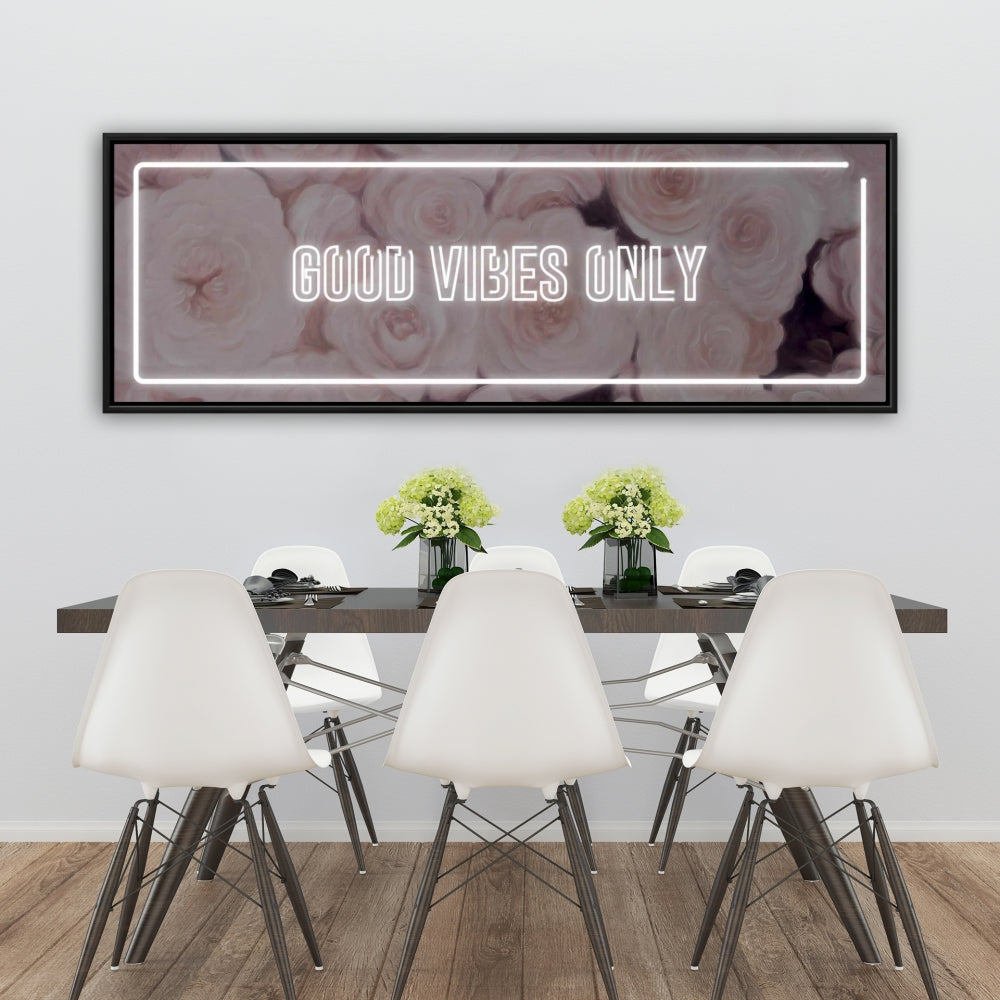 Toile encadrée blanche « Good Vibes Only Roses » | Décoration d'intérieur