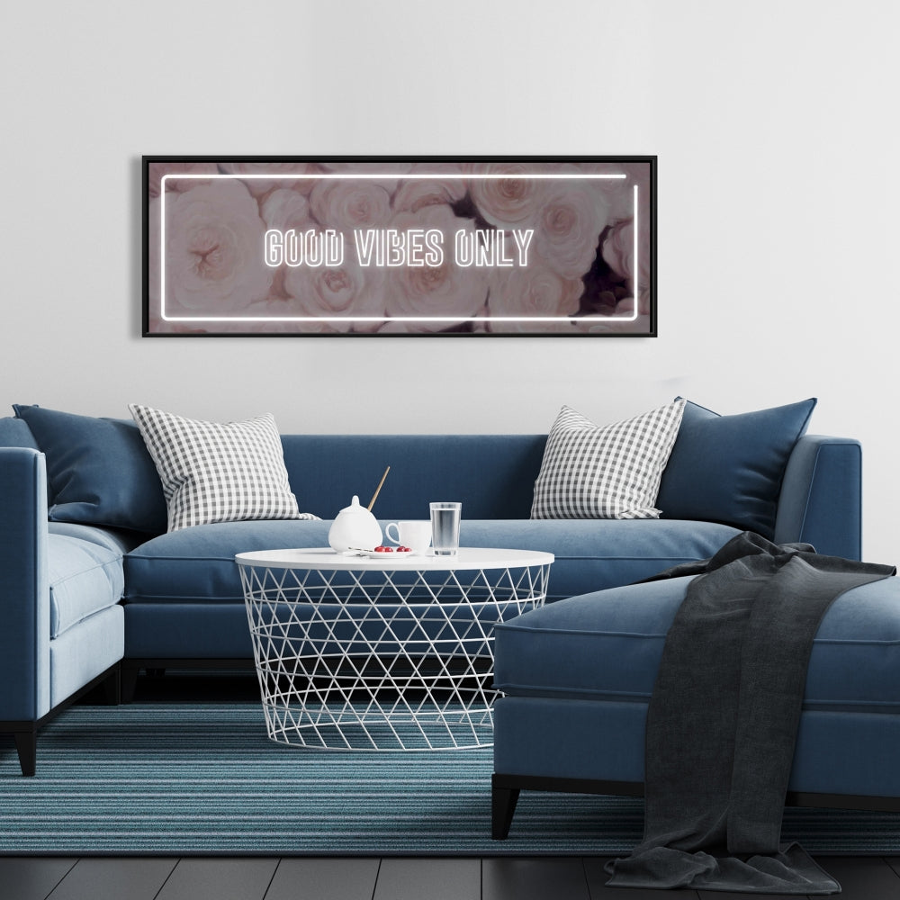 Toile encadrée blanche « Good Vibes Only Roses » | Décoration d'intérieur