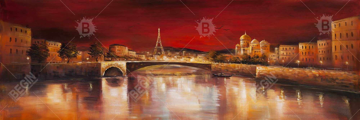 Toile encadrée « Paris par l'Aube Rouge » - Villes, bâtiments bruns