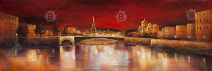 Toile encadrée « Paris par l'Aube Rouge » - Villes, bâtiments bruns