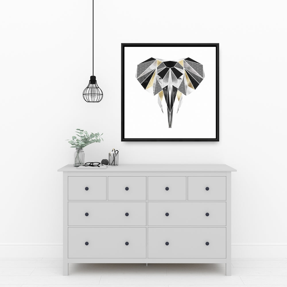 Toile encadrée motif éléphant géométrique | Décoration d'intérieur animalière africaine