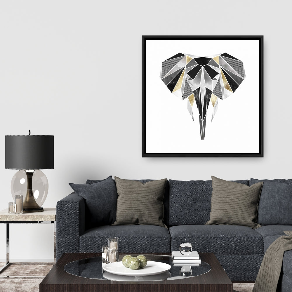 Toile encadrée motif éléphant géométrique | Décoration d'intérieur animalière africaine