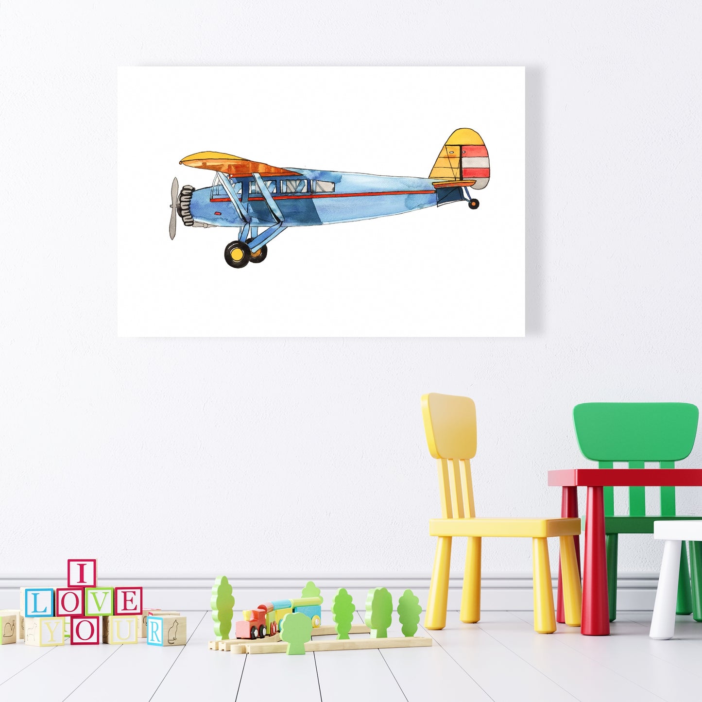 Small Blue Plane Canvas - Bedroom Decor | Aviation Art