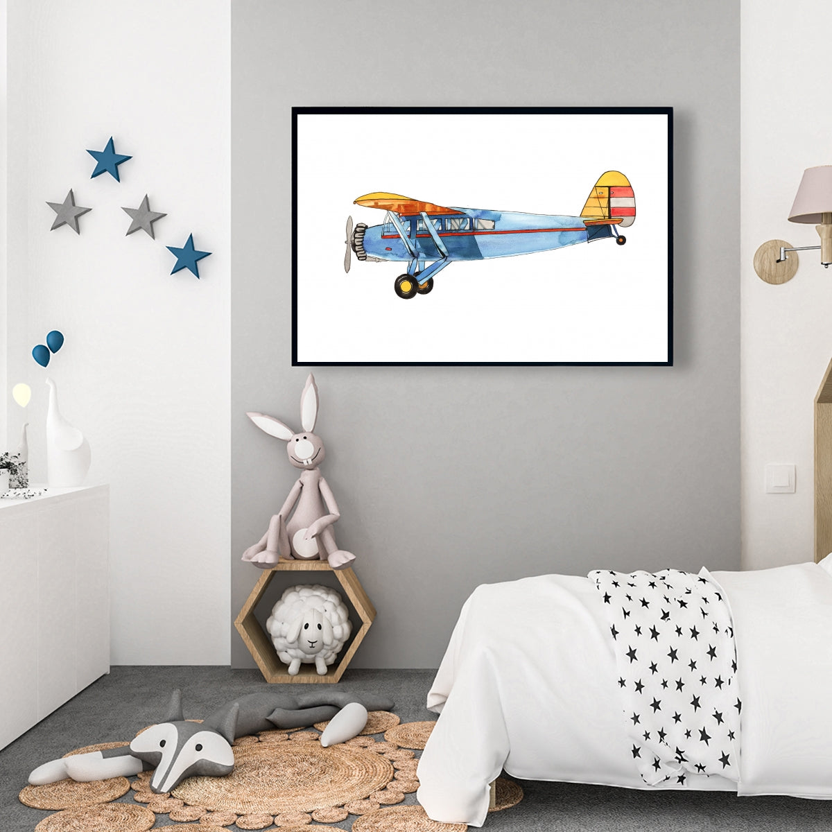 Toile encadrée Petit avion bleu | Décoration de chambre aviation
