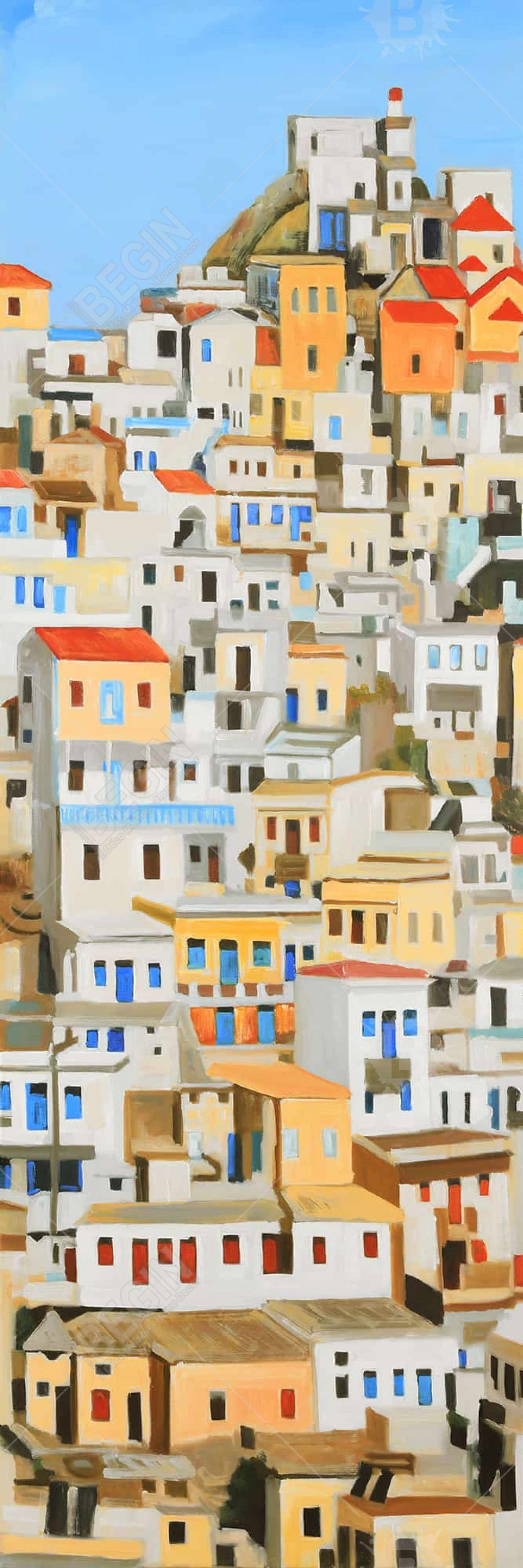 Small Houses in Greece | Blue Cities Framed Canvas Decor