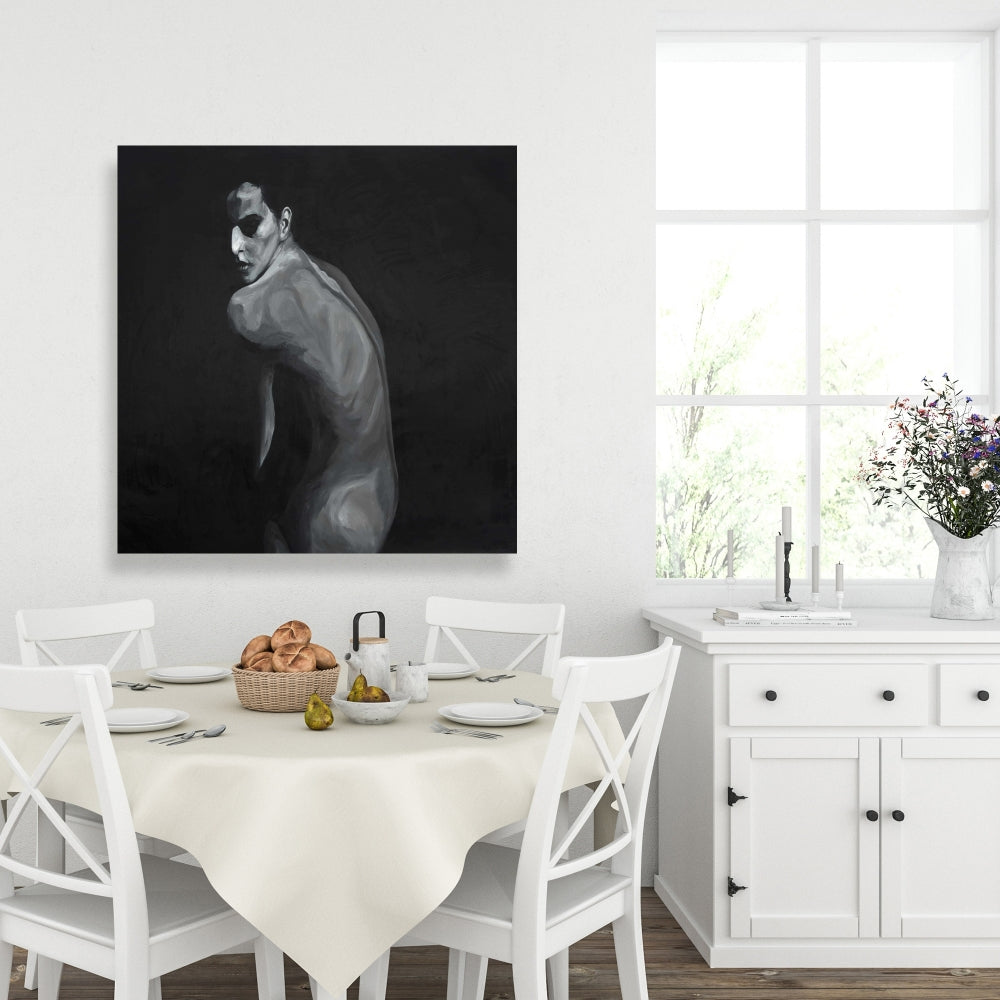 Toile monochrome figurative blanche dénudée | Décoration d'intérieur