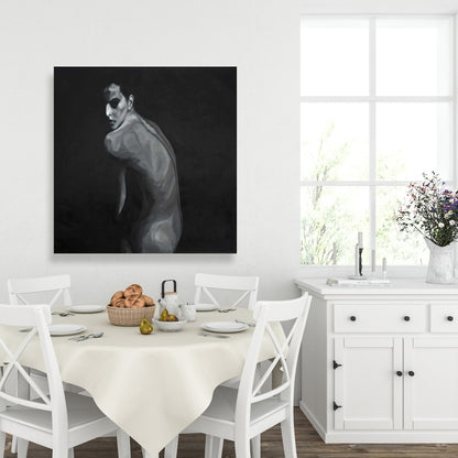Toile monochrome figurative blanche dénudée | Décoration d'intérieur