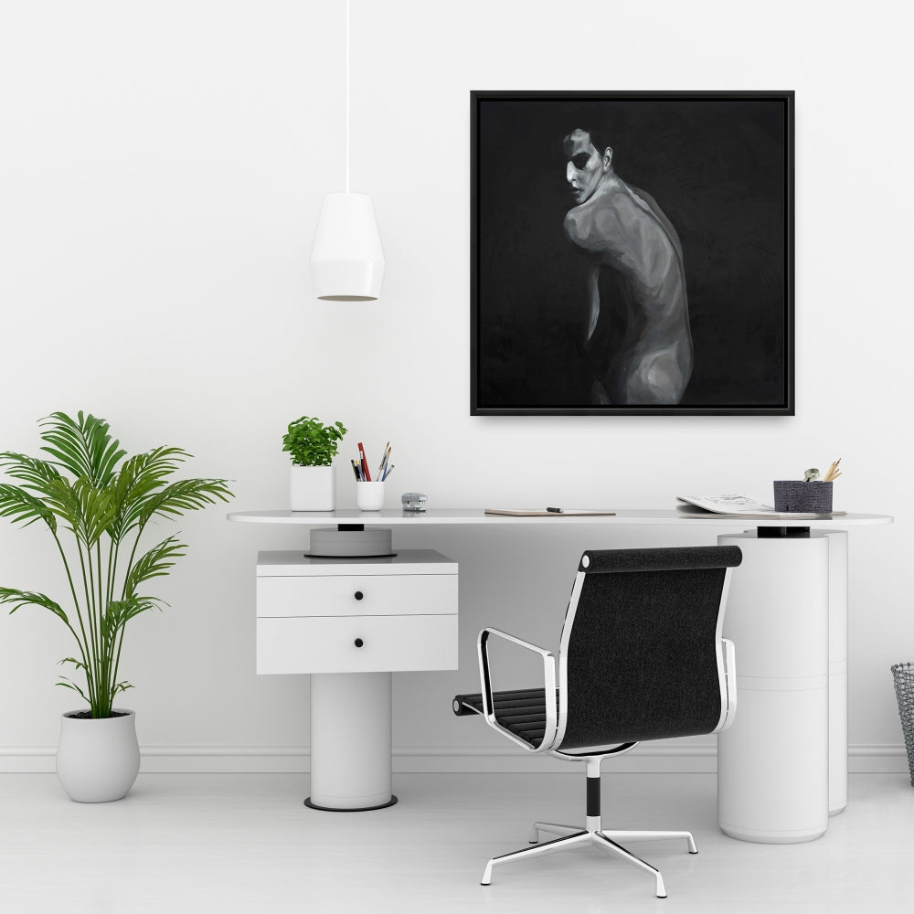 Toile de chambre dénudée – Décoration artistique encadrée représentant une femme figurative