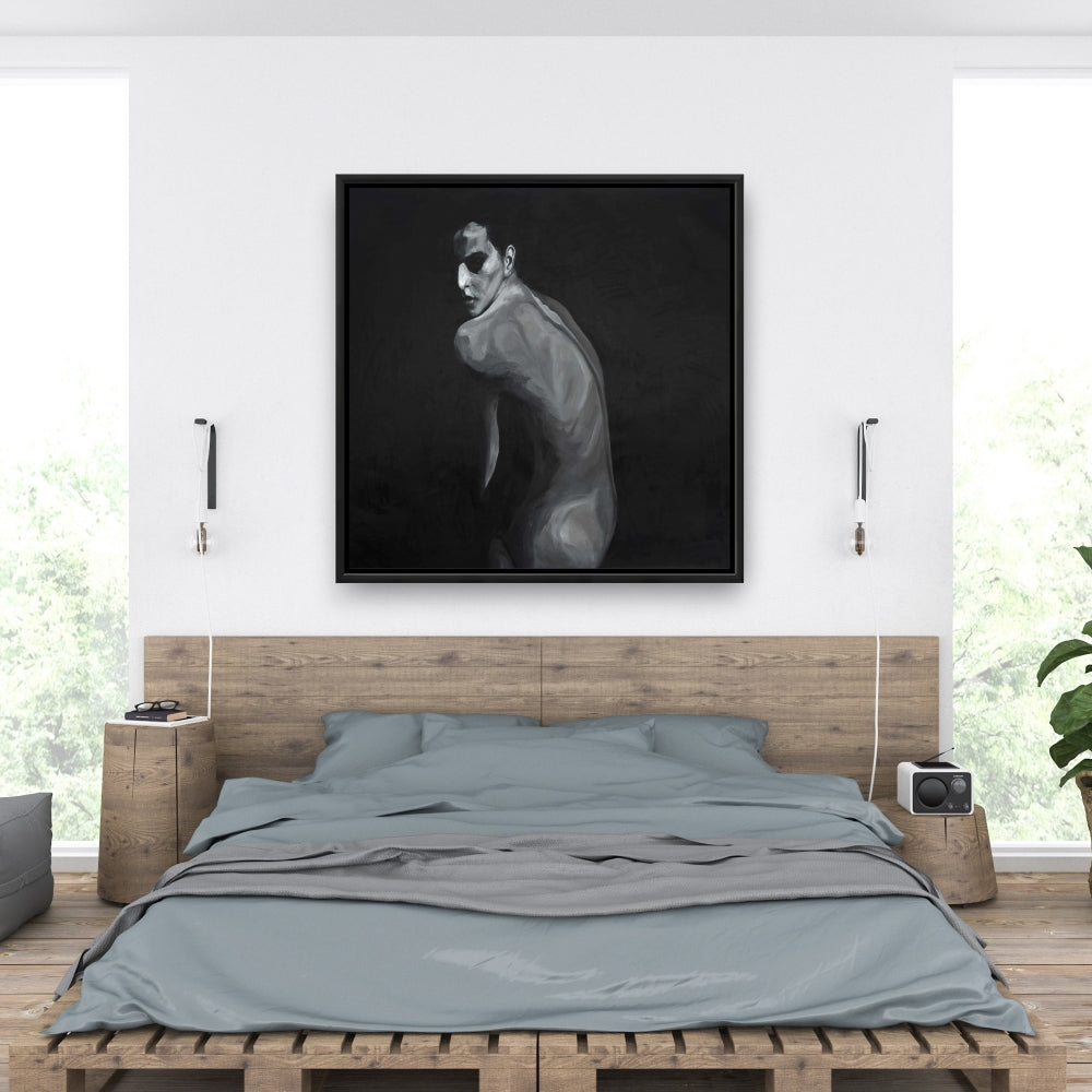 Toile de chambre dénudée – Décoration artistique encadrée représentant une femme figurative