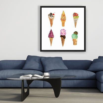 Ice Cream Cones Canvas - Yellow Frame | Kitchen Decor Art