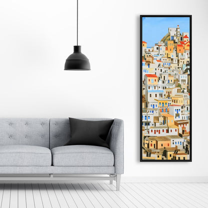 Small Houses in Greece | Blue Cities Framed Canvas Decor
