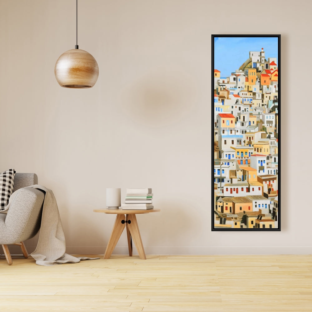 Small Houses in Greece | Blue Cities Framed Canvas Decor