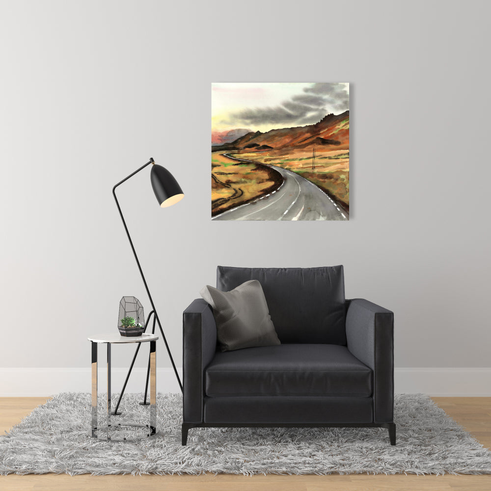 On the Road in Iceland Canvas - Bedroom Mountains Brown Decor