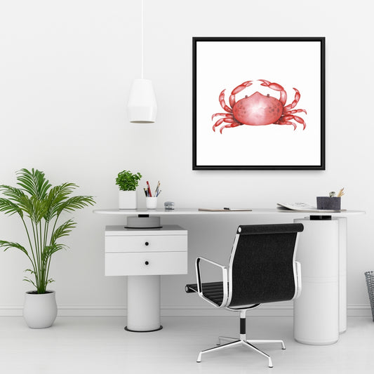 Toile murale en forme de crabe | Décoration de cuisine rouge marine encadrée