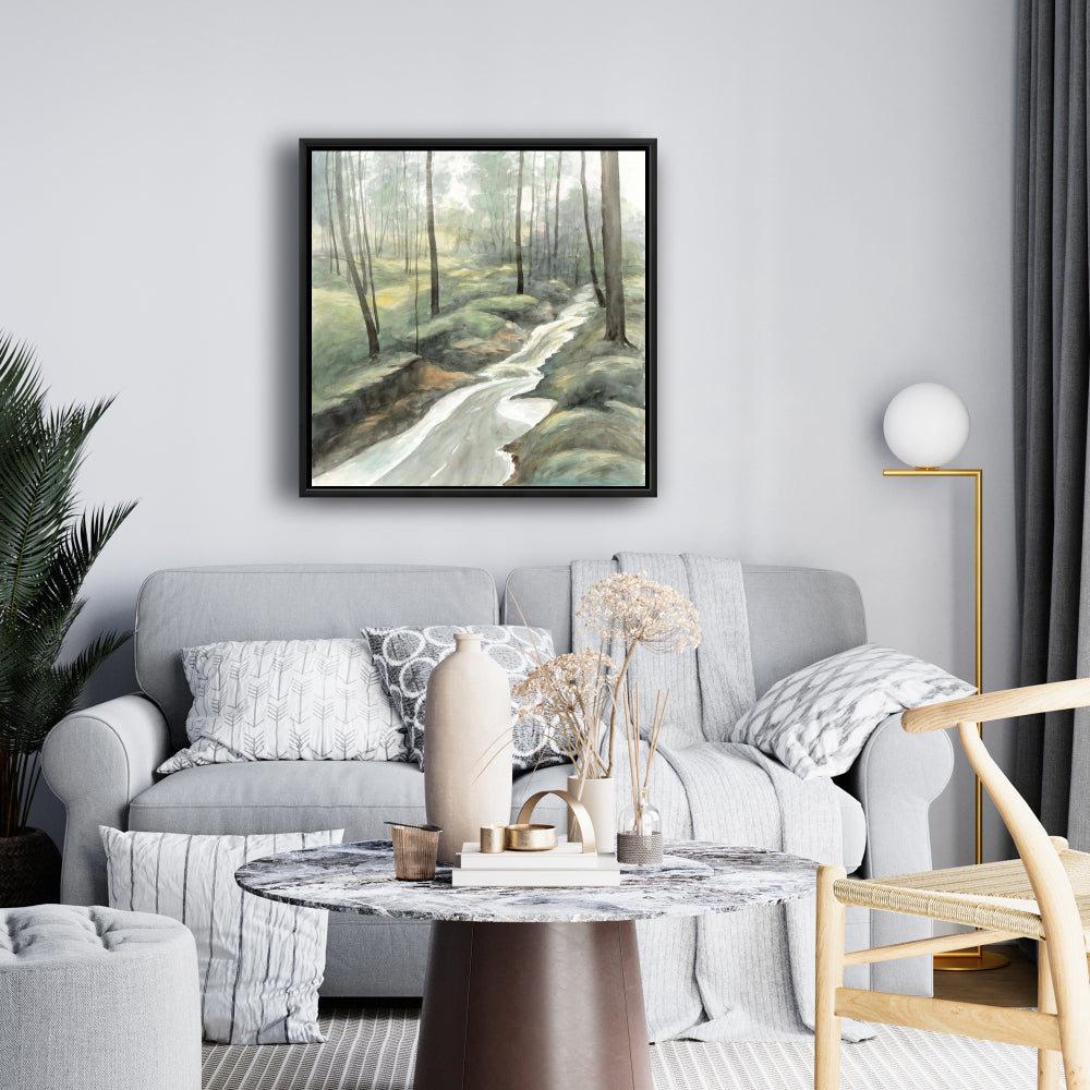 Waterfall Illustrative Landscapes Trees Framed Canvas Decor