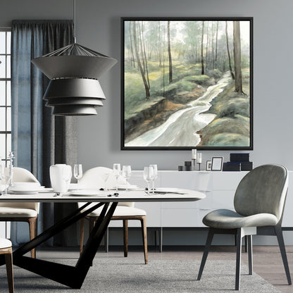 Waterfall Illustrative Landscapes Trees Framed Canvas Decor