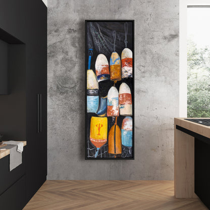 Vintage Lobster Buoys Framed Canvas | Coastal Home Decor