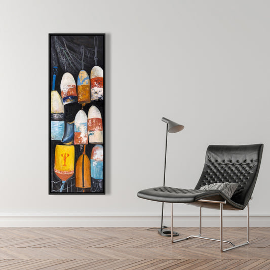 Vintage Lobster Buoys Framed Canvas | Coastal Home Decor