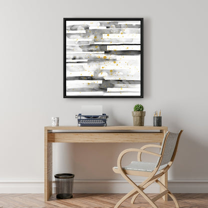 Black Stripes Gold Splash Canvas - White Frame Home Decor