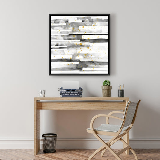 Black Stripes Gold Splash Canvas - White Frame Home Decor