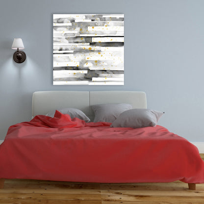 Minimalist White Canvas | Black Stripes Gold Splash Decor