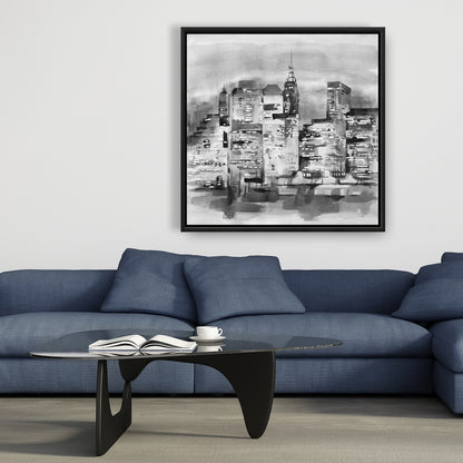 Watercolor Cityscape Canvas - Gray Building Frame Decor