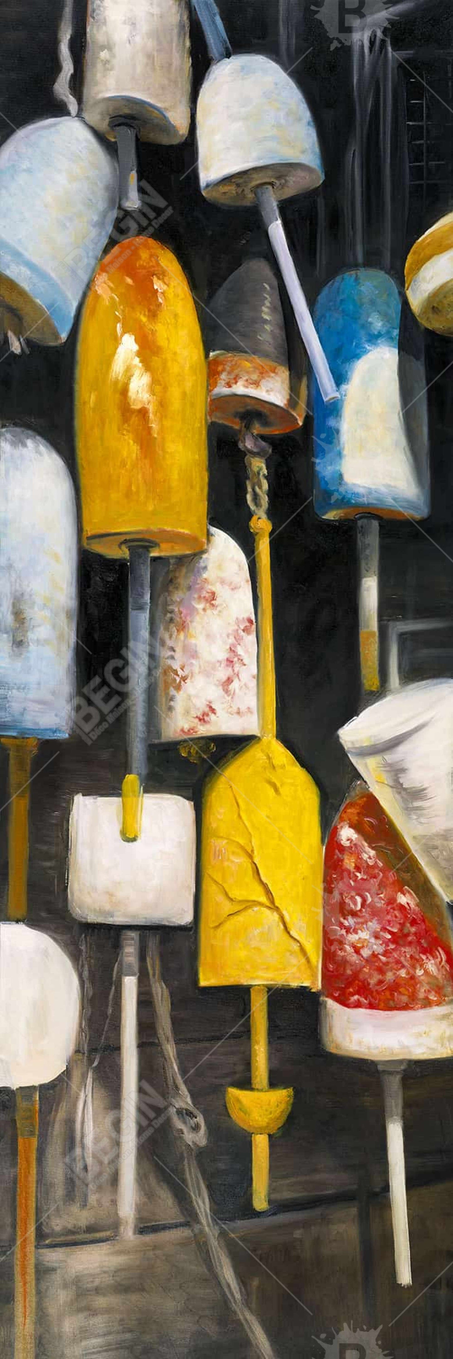 Old Lobster Buoys Coastal Canvas | Blue Framed Home Decor