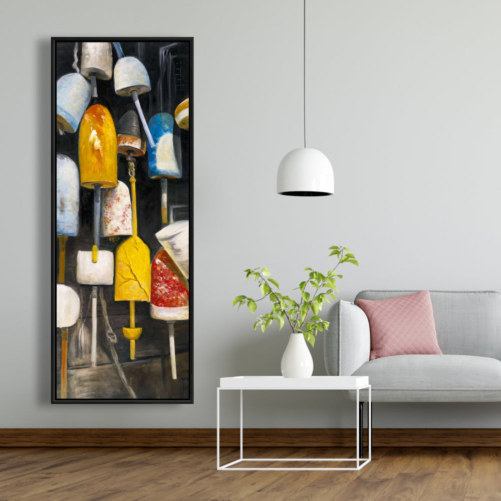 Old Lobster Buoys Coastal Canvas | Blue Framed Home Decor