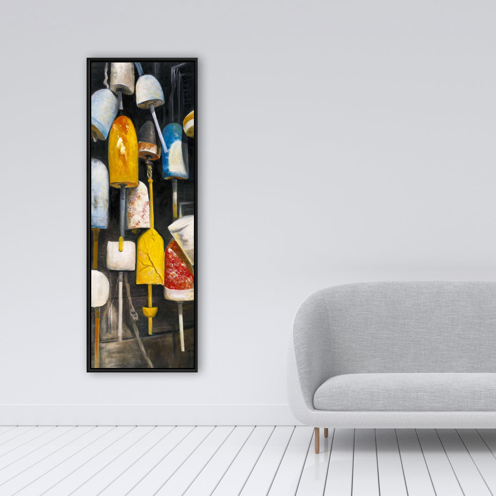 Old Lobster Buoys Coastal Canvas | Blue Framed Home Decor