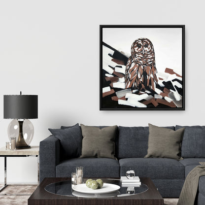 Toile rustique représentant une chouette hulotte | Décoration d'intérieur encadrée