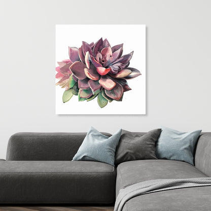 Succulent Purple Floral Canvas | Botanical Bedroom Decor