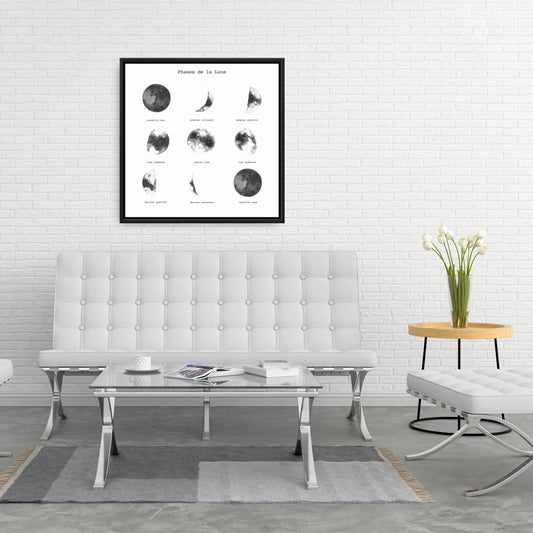 Toile minimaliste « Phases de la Lune » | Décor avec cadre blanc