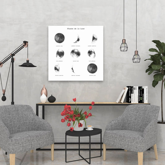 Phases of the Moon Canvas - Minimalist Earth & Galaxy Decor