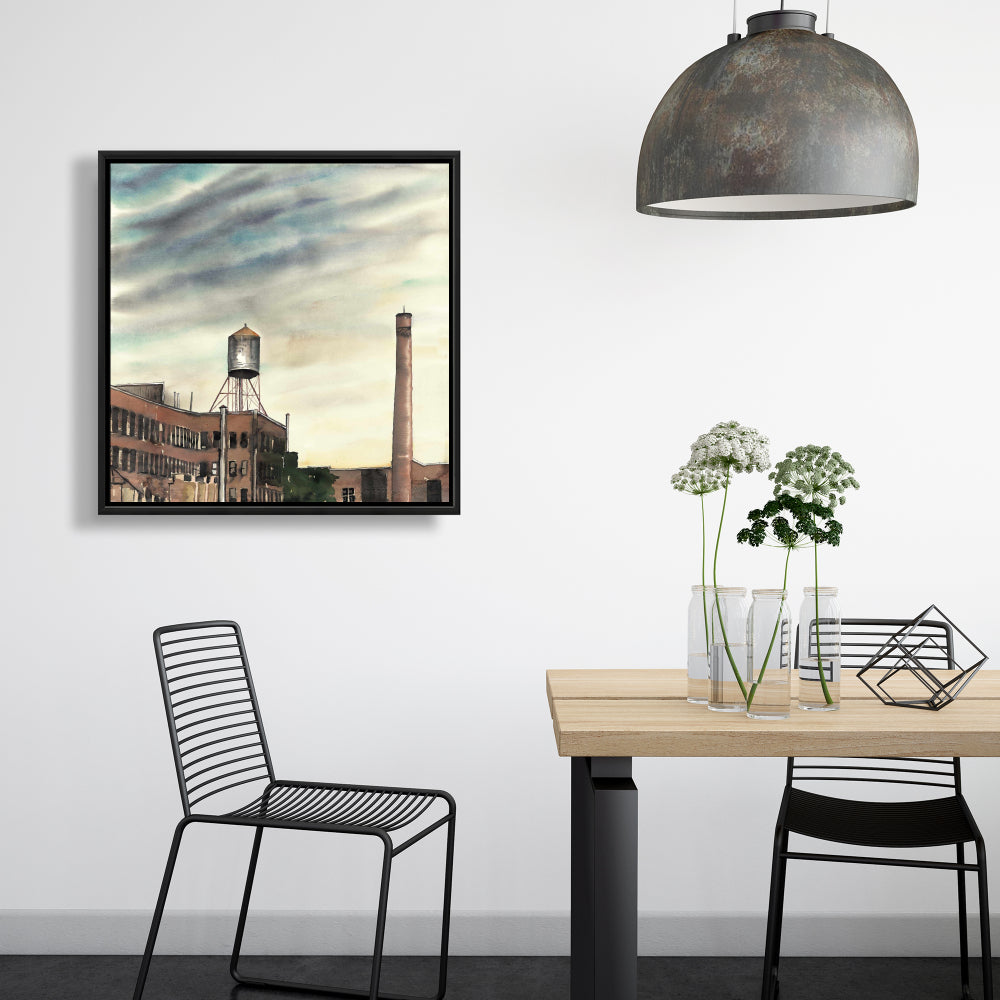 Water Tower in New York Framed Canvas | Industrial Decor