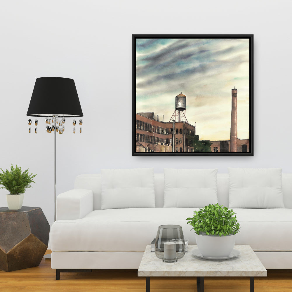 Water Tower in New York Framed Canvas | Industrial Decor