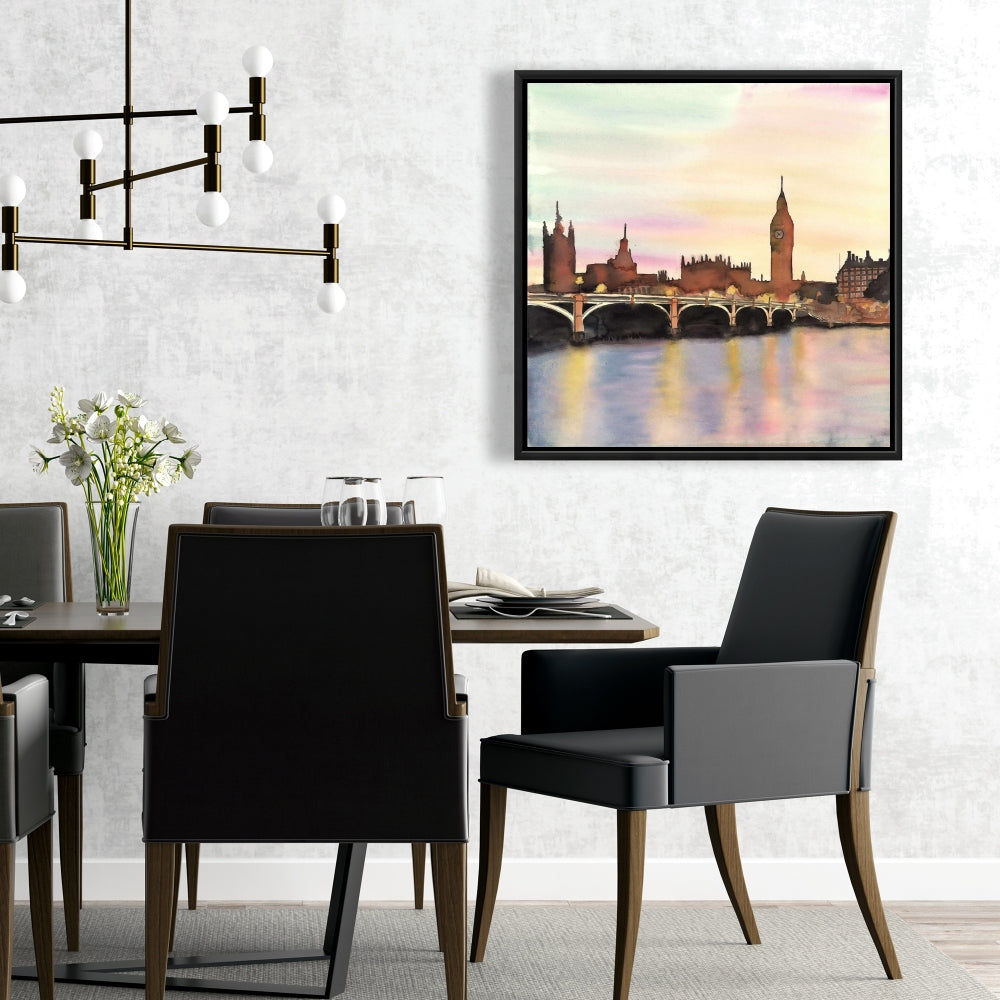 Blue Building Framed Canvas - Sunset on Big Ben Home Decor
